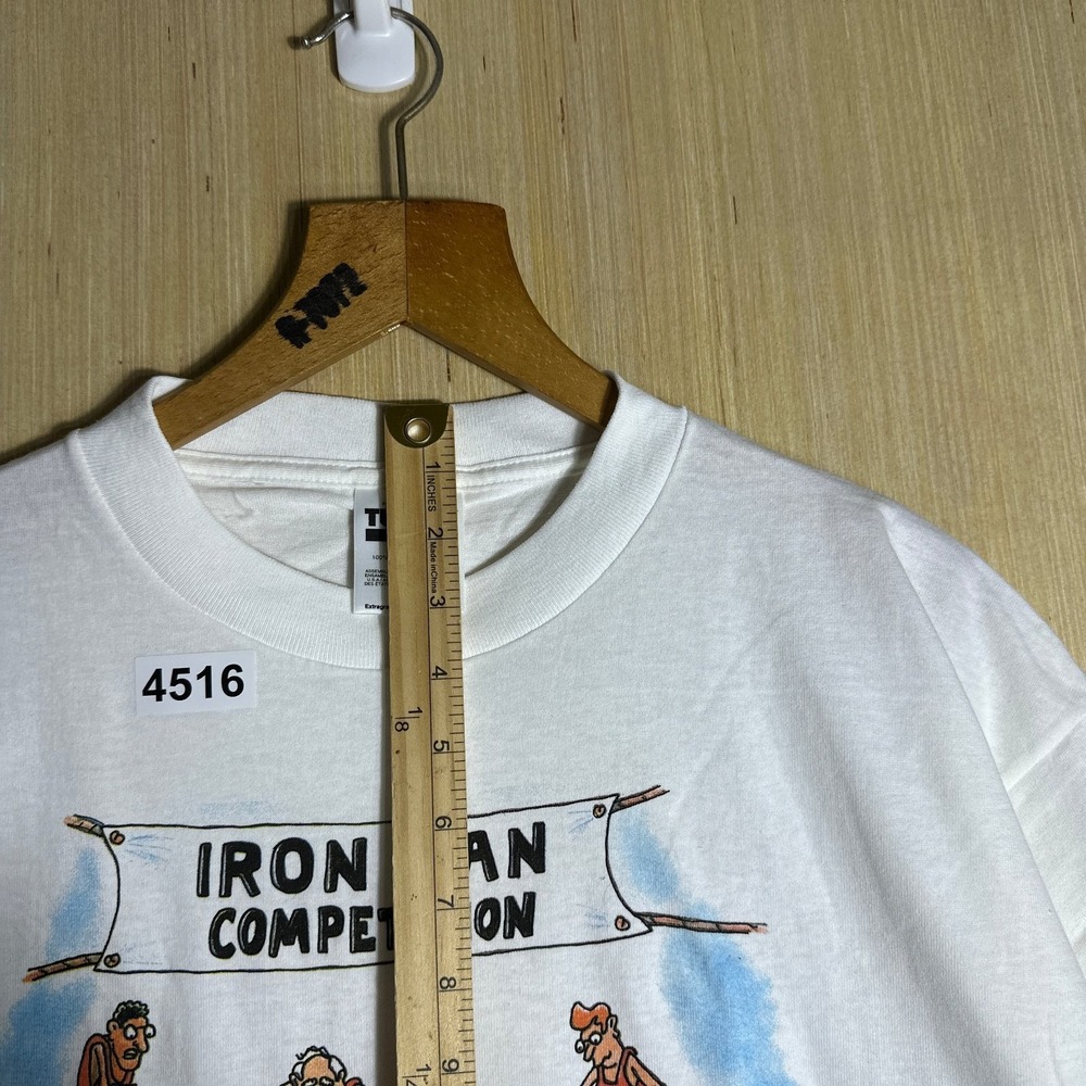 Vintage Iron Man Competition Shirt Mens Extra Large White Short Sleeve Graphic - Picture 9 of 14